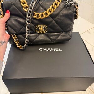 Chanel Black Quilted Bag with Gold and Silver Chain